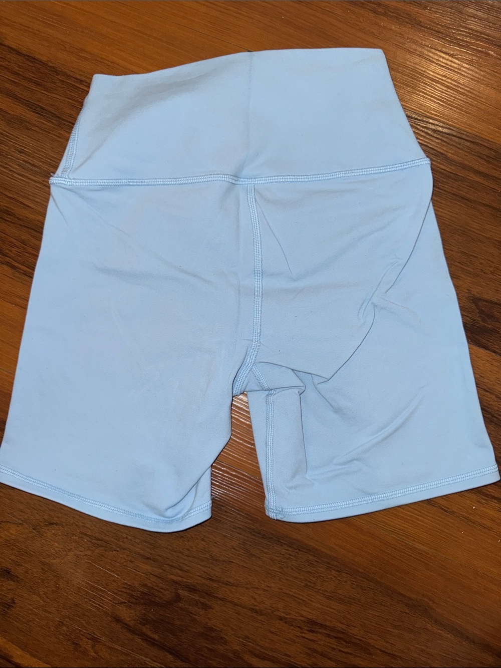 ALO Yoga Light Blue High-Rise Bike Shorts with Matching One-Shoulder Top - Picture 3 of 3